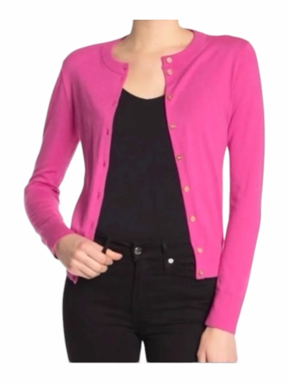 J. Crew Women's Hot Pink  Gold Button-Front Crewneck Cardigan Medium - Picture 1 of 10
